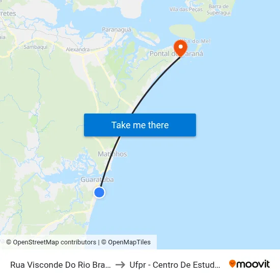 Rua Visconde Do Rio Branco, 1195 to Ufpr - Centro De Estudos Do Mar map