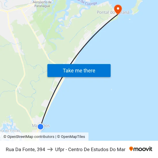 Rua Da Fonte, 394 to Ufpr - Centro De Estudos Do Mar map