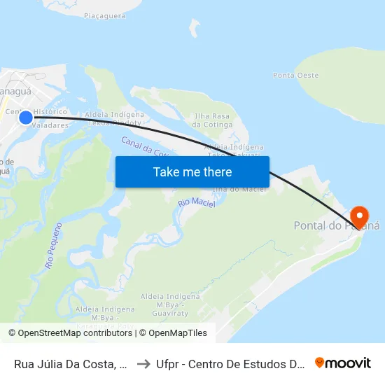 Rua Júlia Da Costa, 1056 to Ufpr - Centro De Estudos Do Mar map