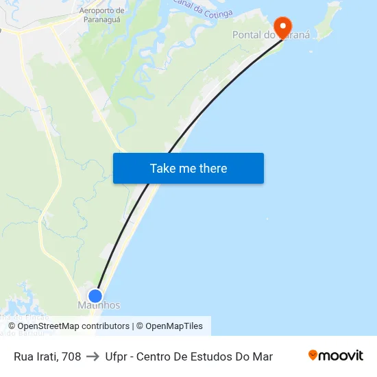 Rua Irati, 708 to Ufpr - Centro De Estudos Do Mar map
