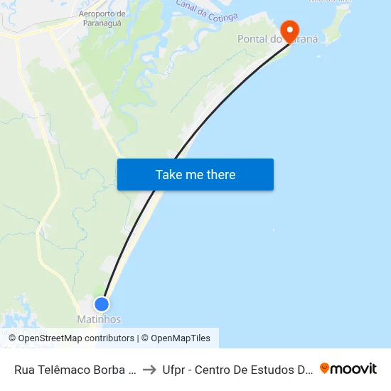 Rua Telêmaco Borba 1328 to Ufpr - Centro De Estudos Do Mar map