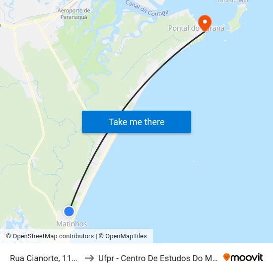 Rua Cianorte, 1182 to Ufpr - Centro De Estudos Do Mar map