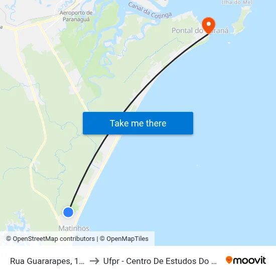 Rua Guararapes, 114 to Ufpr - Centro De Estudos Do Mar map