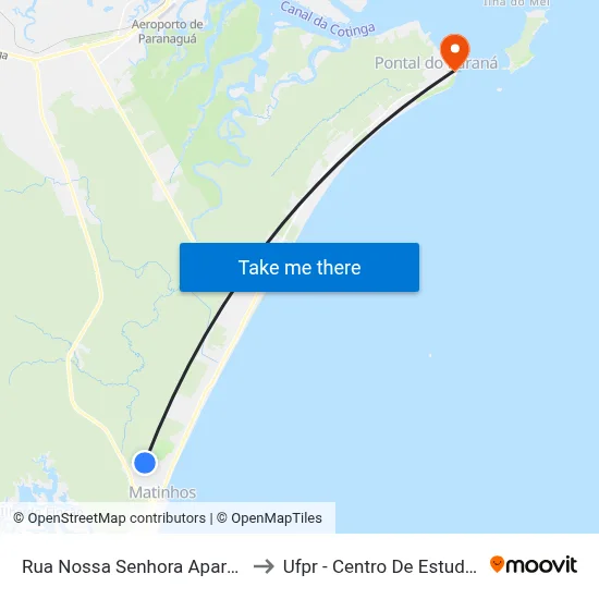 Rua Nossa Senhora Aparecida, 1023 to Ufpr - Centro De Estudos Do Mar map