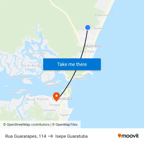 Rua Guararapes, 114 to Isepe Guaratuba map