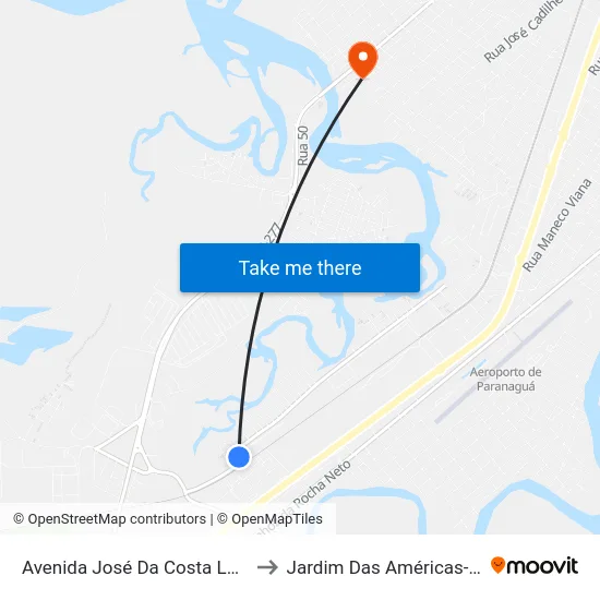 Avenida José Da Costa Leite, 1871 to Jardim Das Américas-Curitiba map