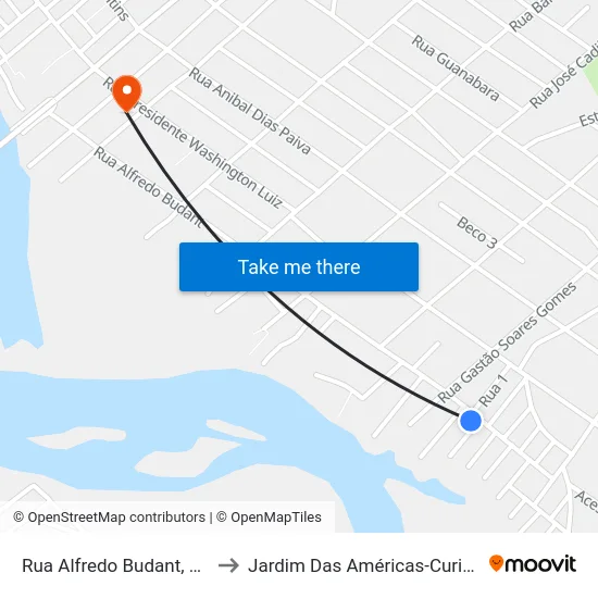 Rua Alfredo Budant, 397 to Jardim Das Américas-Curitiba map