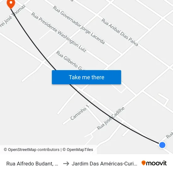Rua Alfredo Budant, 600 to Jardim Das Américas-Curitiba map
