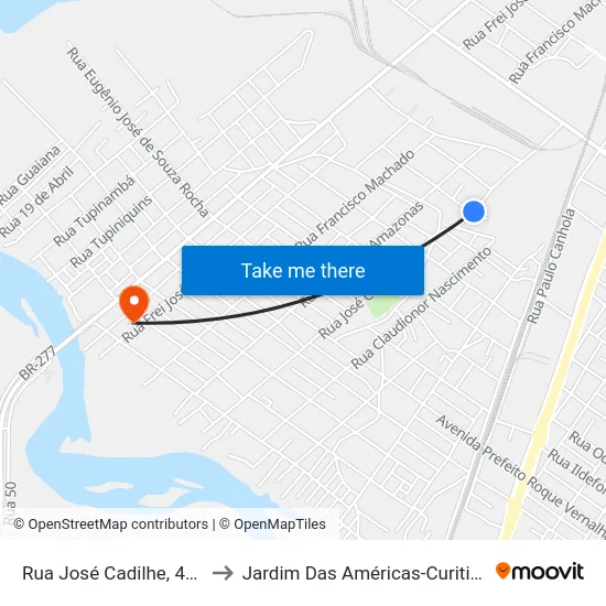 Rua José Cadilhe, 460 to Jardim Das Américas-Curitiba map