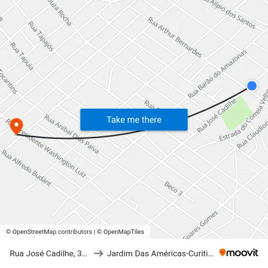 Rua José Cadilhe, 344 to Jardim Das Américas-Curitiba map
