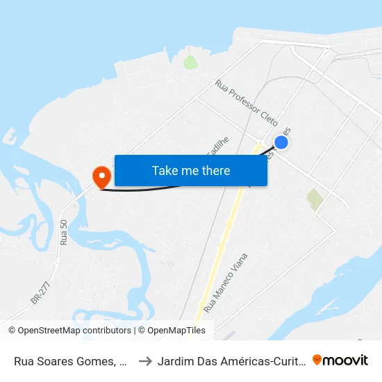 Rua Soares Gomes, 934 to Jardim Das Américas-Curitiba map