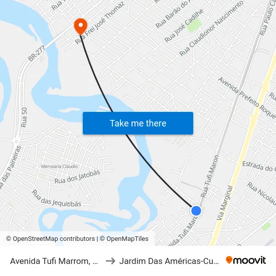 Avenida Tufi Marrom, 1594 to Jardim Das Américas-Curitiba map