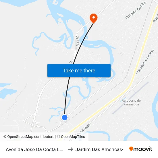Avenida José Da Costa Leite, 1610 to Jardim Das Américas-Curitiba map