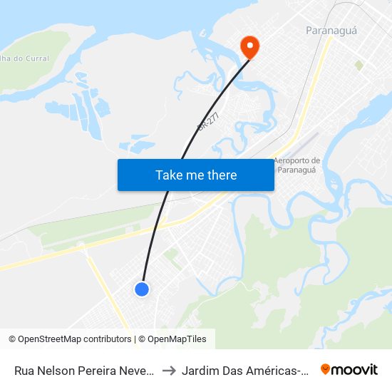 Rua Nelson Pereira Neves, 1242 to Jardim Das Américas-Curitiba map
