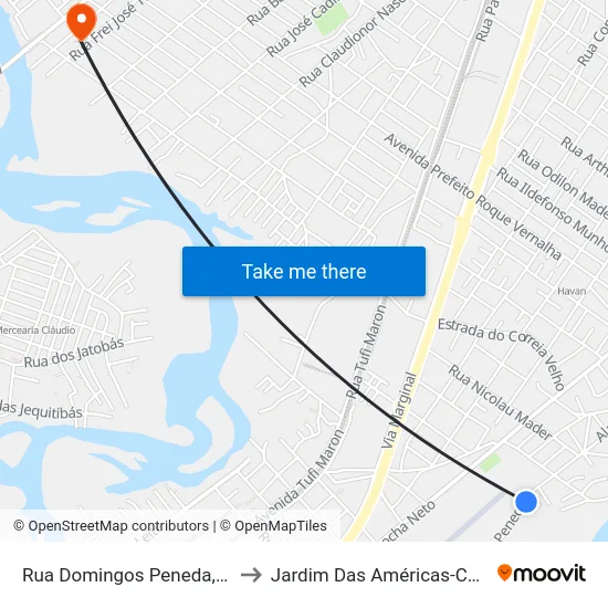 Rua Domingos Peneda, 1801 to Jardim Das Américas-Curitiba map