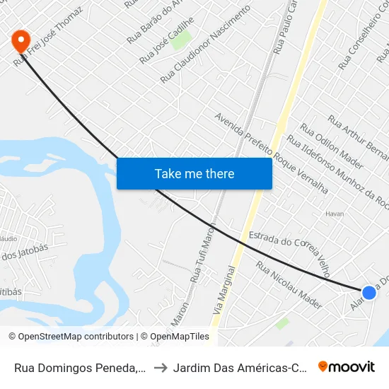 Rua Domingos Peneda, 1150 to Jardim Das Américas-Curitiba map