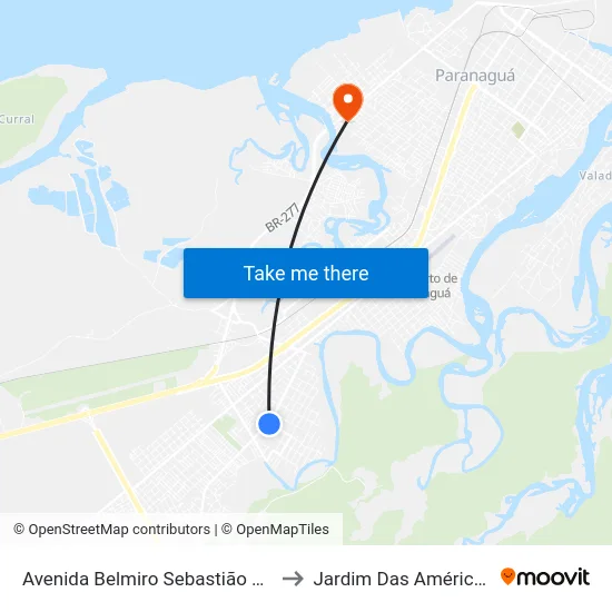 Avenida Belmiro Sebastião Marques, 1274 to Jardim Das Américas-Curitiba map