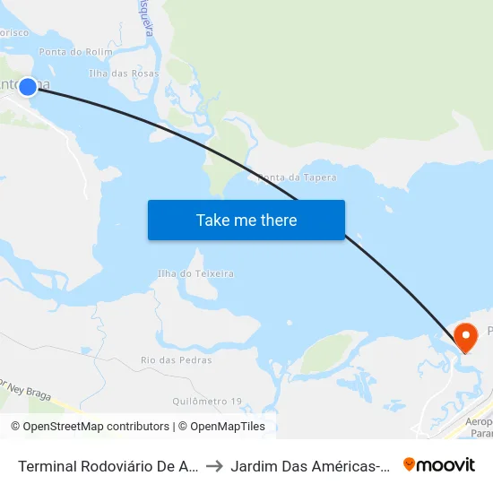 Terminal Rodoviário De Antonina to Jardim Das Américas-Curitiba map