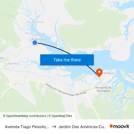 Avenida Tiago Peixoto, 834 to Jardim Das Américas-Curitiba map