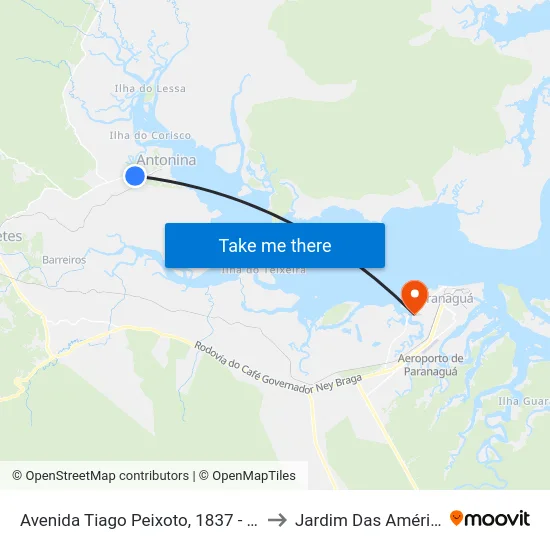 Avenida Tiago Peixoto, 1837 - Portal De Antonina to Jardim Das Américas-Curitiba map