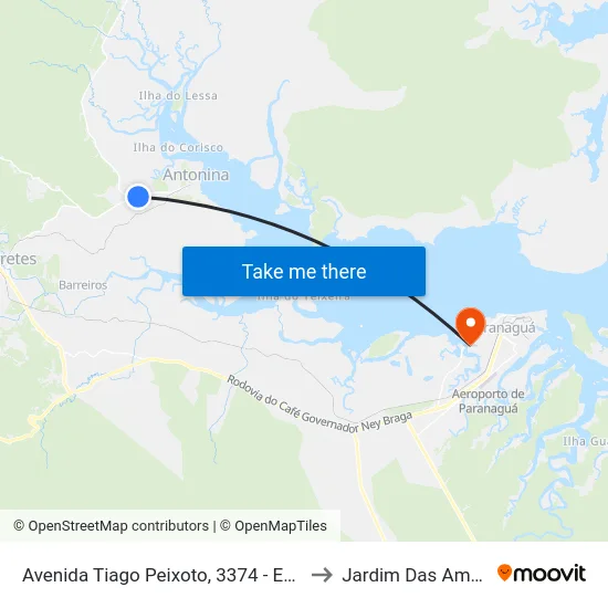 Avenida Tiago Peixoto, 3374 - Escola Aracy Pinheiro Lima to Jardim Das Américas-Curitiba map