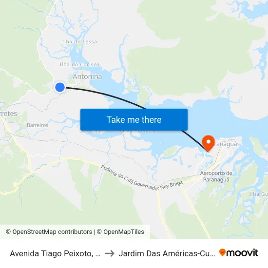 Avenida Tiago Peixoto, 3559 to Jardim Das Américas-Curitiba map