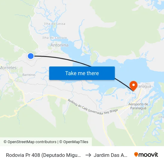 Rodovia Pr 408 (Deputado Miguel Bufara) - Figueira De Braço to Jardim Das Américas-Curitiba map