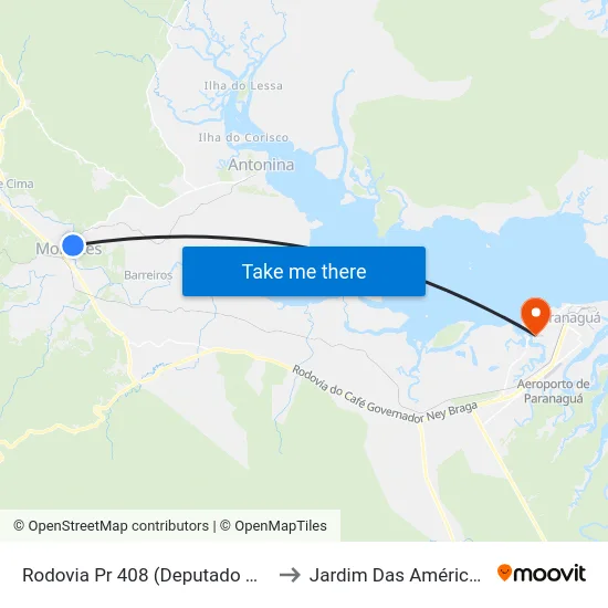 Rodovia Pr 408 (Deputado Miguel Bufara) to Jardim Das Américas-Curitiba map