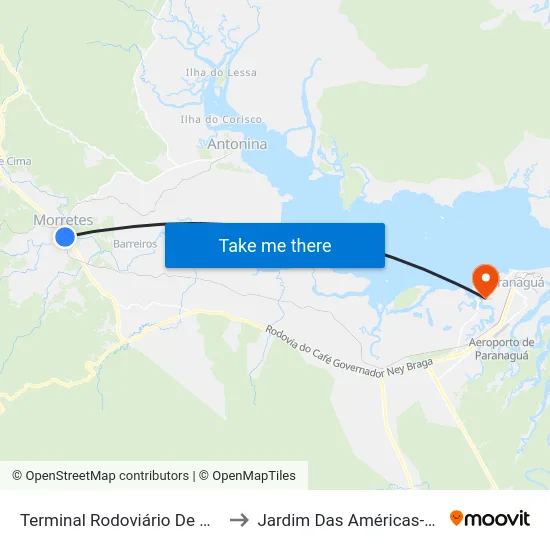 Terminal Rodoviário De Morretes to Jardim Das Américas-Curitiba map