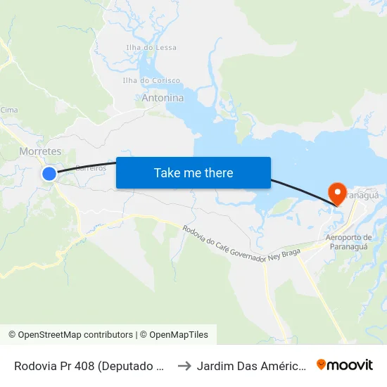 Rodovia Pr 408 (Deputado Miguel Bufara) to Jardim Das Américas-Curitiba map