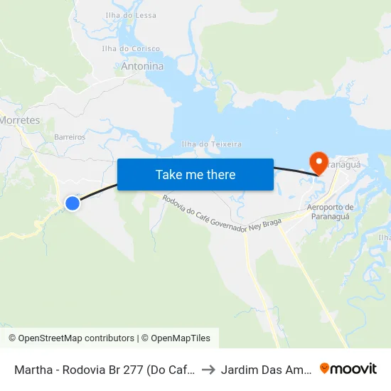 Martha - Rodovia Br 277 (Do Café - Governador Ney Braga) to Jardim Das Américas-Curitiba map