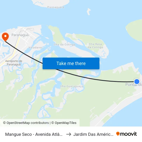 Mangue Seco - Avenida Atlântica, Marco 41 to Jardim Das Américas-Curitiba map