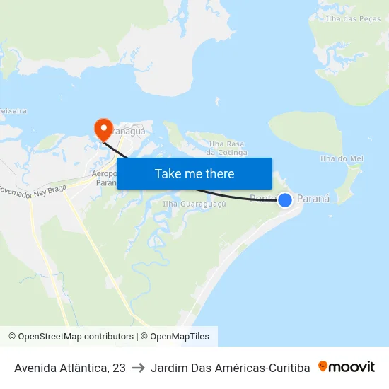 Avenida Atlântica, 23 to Jardim Das Américas-Curitiba map