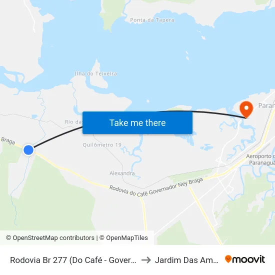Rodovia Br 277 (Do Café - Governador Ney Braga) - Km 19 to Jardim Das Américas-Curitiba map