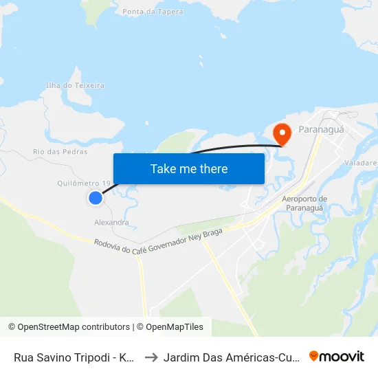 Rua Savino Tripodi - Km 18 to Jardim Das Américas-Curitiba map