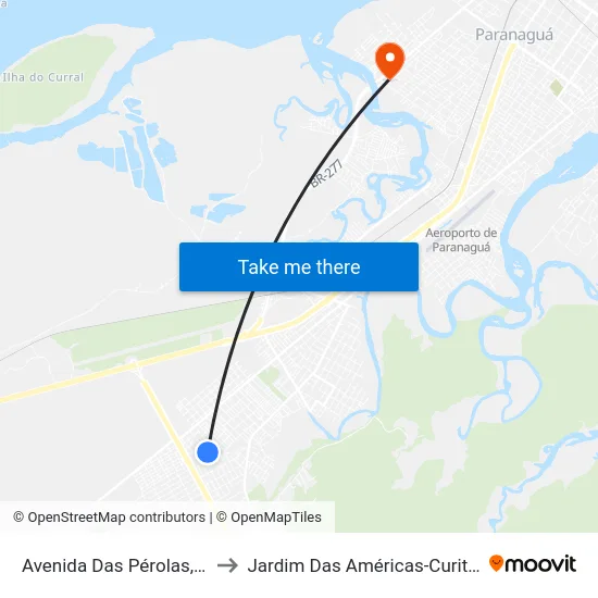 Avenida Das Pérolas, 79 to Jardim Das Américas-Curitiba map