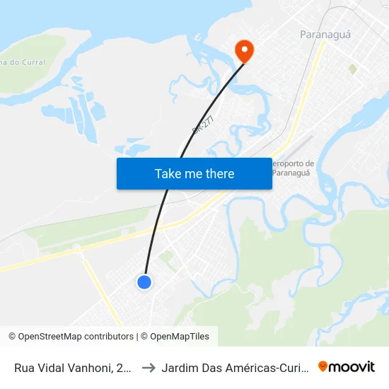 Rua Vidal Vanhoni, 2332 to Jardim Das Américas-Curitiba map