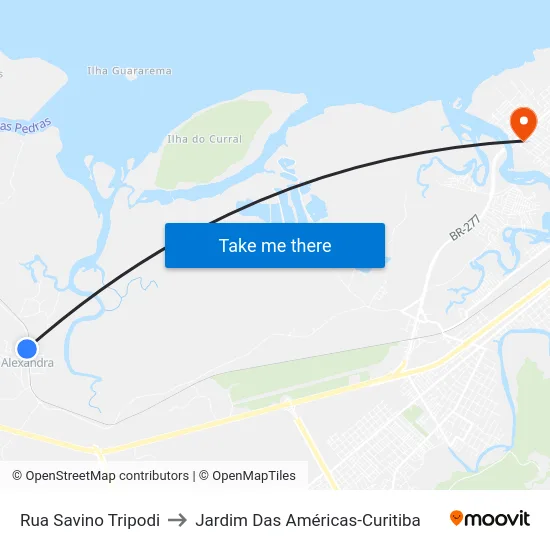 Rua Savino Tripodi to Jardim Das Américas-Curitiba map
