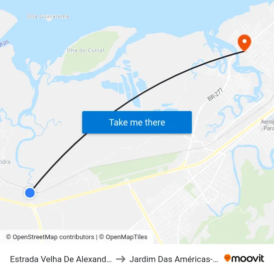 Estrada Velha De Alexandra, 6336 to Jardim Das Américas-Curitiba map