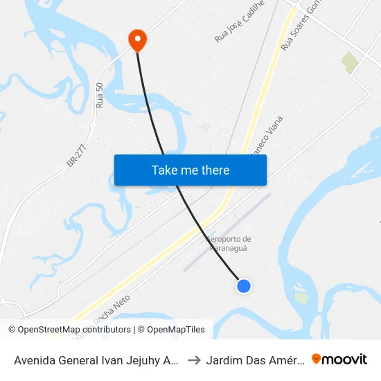 Avenida General Ivan Jejuhy Afonso Da Costa, 477 to Jardim Das Américas-Curitiba map