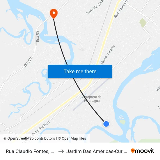 Rua Claudio Fontes, 360 to Jardim Das Américas-Curitiba map
