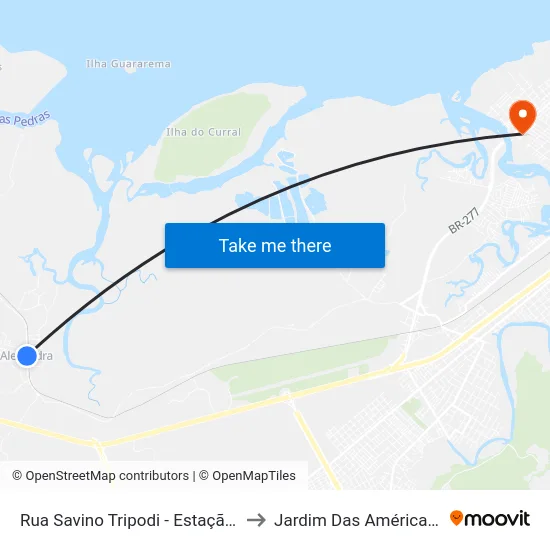 Rua Savino Tripodi - Estação Ferrovária to Jardim Das Américas-Curitiba map