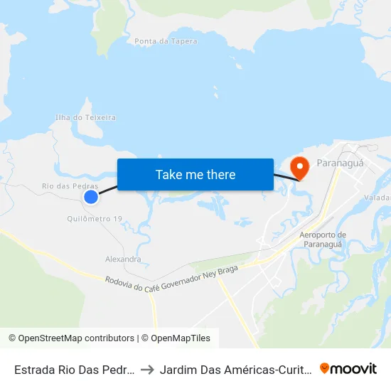 Estrada Rio Das Pedras to Jardim Das Américas-Curitiba map