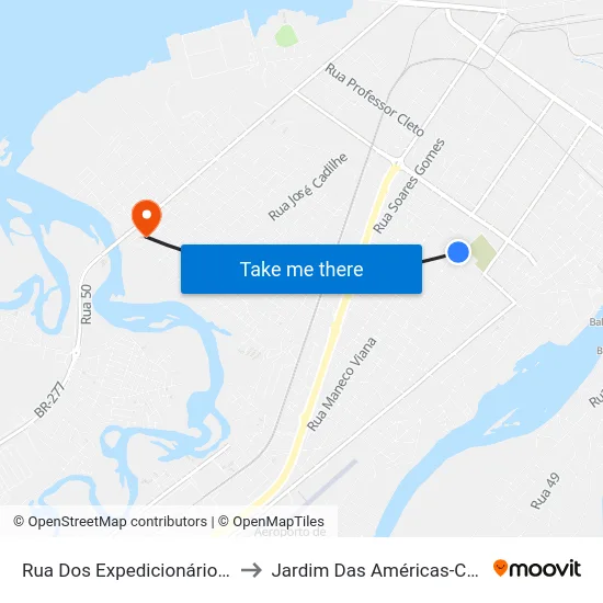 Rua Dos Expedicionários, 815 to Jardim Das Américas-Curitiba map