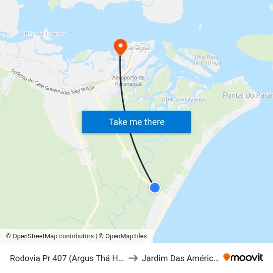 Rodovia Pr 407 (Argus Thá Heyn) - Tabuleiro to Jardim Das Américas-Curitiba map