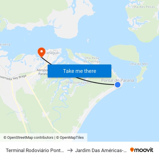 Terminal Rodoviário Pontal Do Sul to Jardim Das Américas-Curitiba map