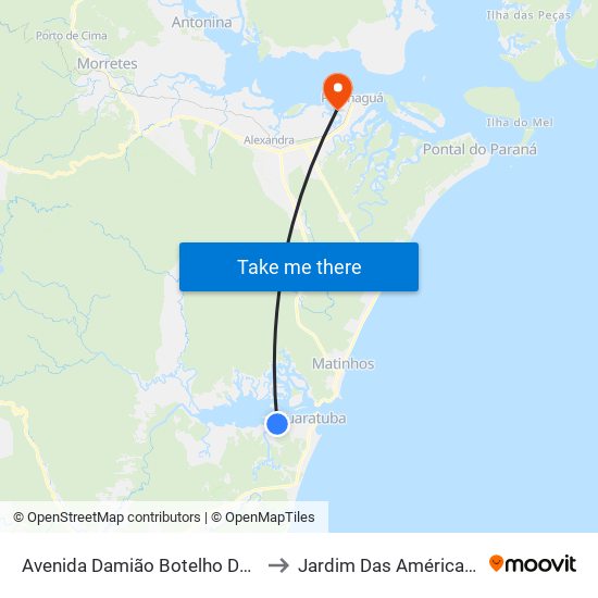 Avenida Damião Botelho De Souza, 400 to Jardim Das Américas-Curitiba map