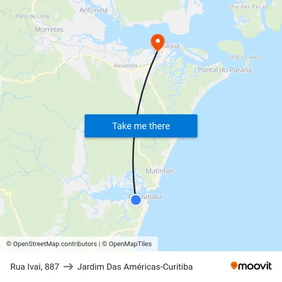 Rua Ivai, 887 to Jardim Das Américas-Curitiba map