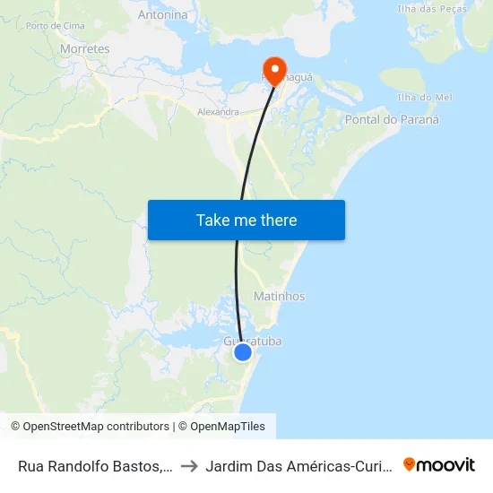 Rua Randolfo Bastos, 67 to Jardim Das Américas-Curitiba map