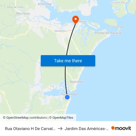 Rua Otaviano H De Carvalho, 3320 to Jardim Das Américas-Curitiba map